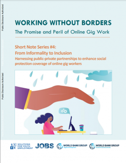 Cover page of a publication with title "Short Note Series #4: From Informality to Inclusion" and graphic of a hand sheltering a woman from the rain.