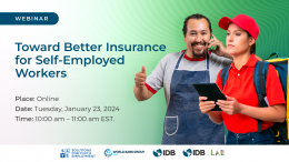 Webinar flyer with green background and photo of self-employed workers